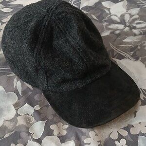 Charcoal Grey Melange Flannel Baseball Cap with Suede Trim - made in USA